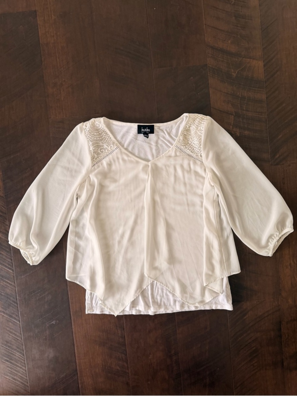 💛 by&by Ivory Layered Lace Yoke Blouse Top Size S